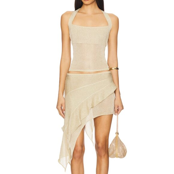 LIONESS Palisades Mini Skirt in Oyster Nude Tan Cream - Large L Revolve - Picture 1 of 6